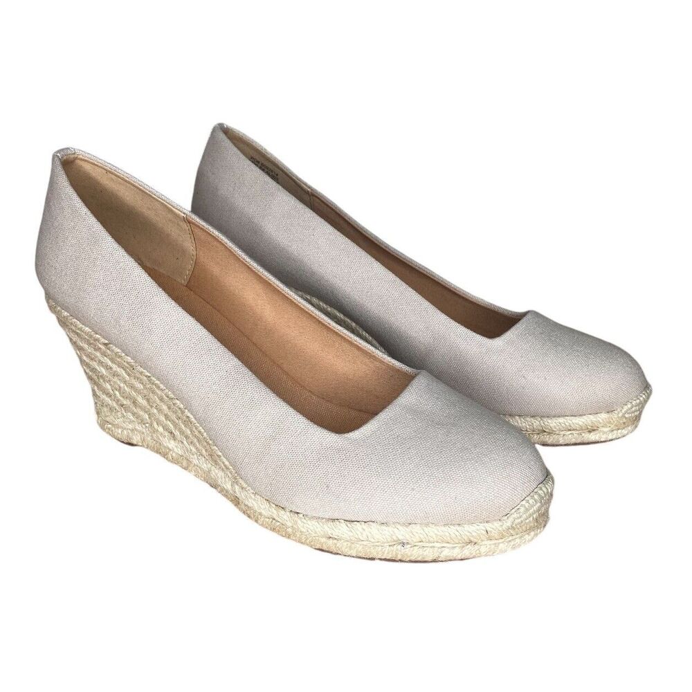 J. Crew Women’s  Shoes Size 9.5 Cream Canvas Espadrille Wedges in Flax AL003